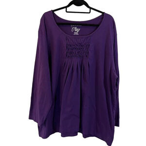 Just My Size Purple Top Plus Size 4X Long Sleeves Gathered Pleated Chest Knit